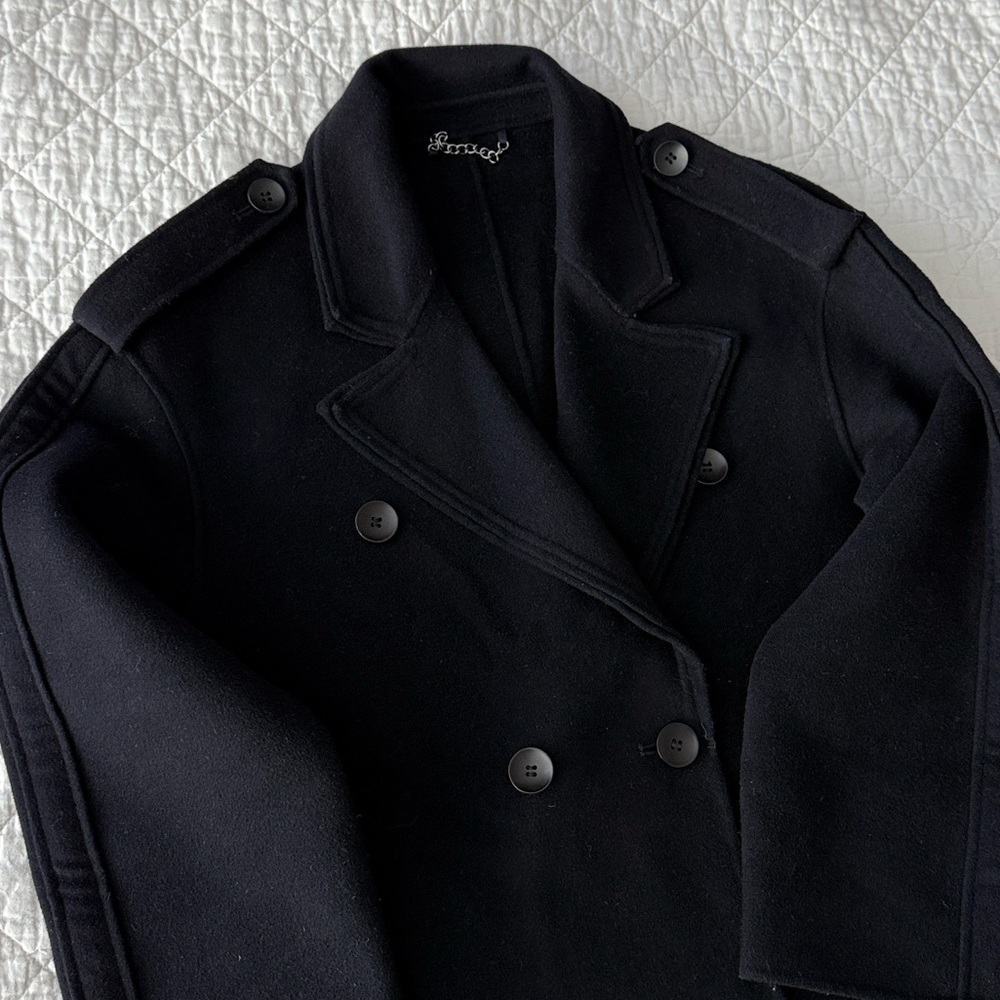 100 % Wool Dark Navy Double-Breasted Women's Trench Coat - Picture 8 of 16